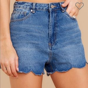 Scalloped denim shorts